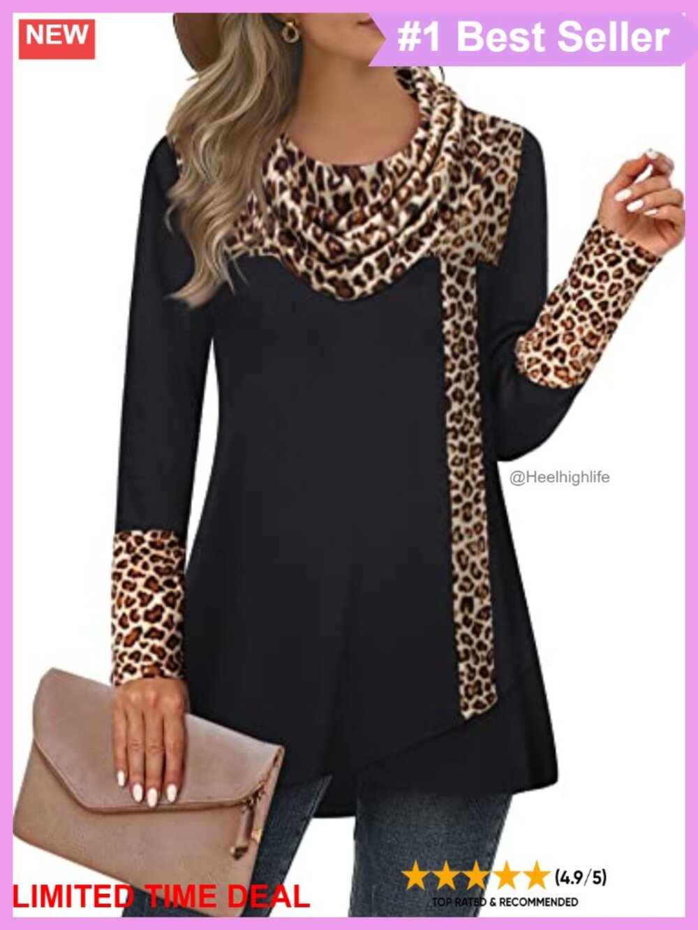 Women's Long Sleeve Cowl Neck Tunic Top Casual Pullover Sweatshirt